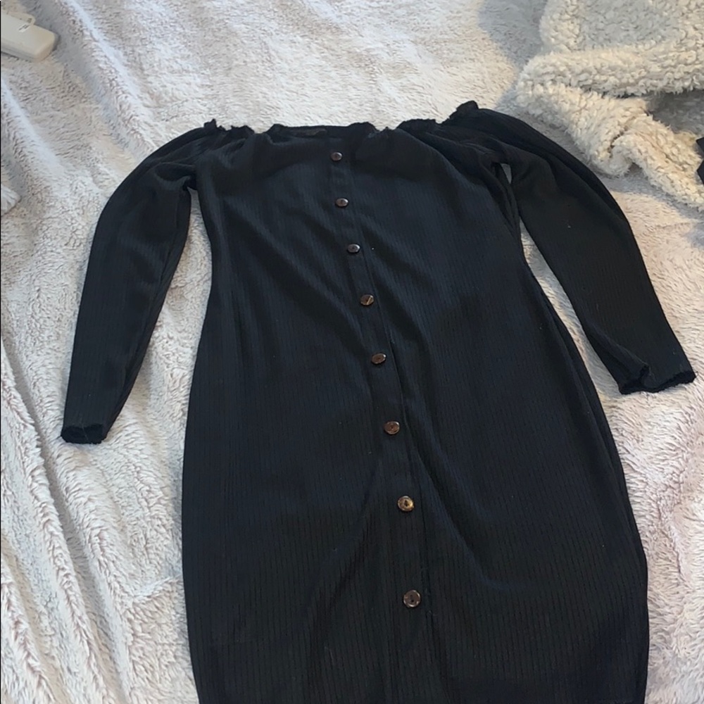 off the shoulder black dress